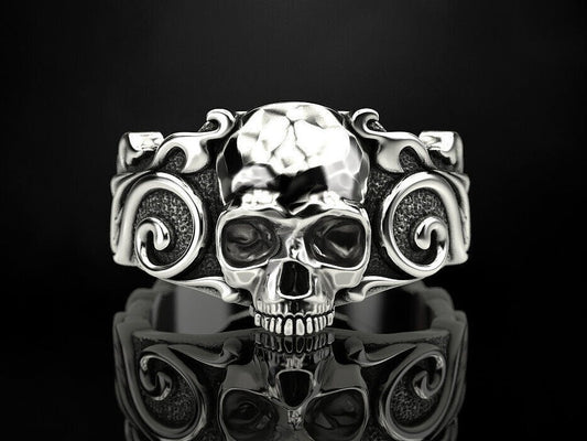 925 Sterling Silver US5-15 Men's Skull Pattern Gothic Biker Designer Look Ring