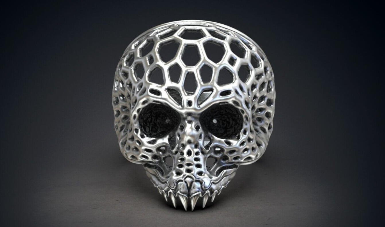 Gothic Voronoi Skull Biker Ring 925 Silver Men Engagement Statement Gift US5~15