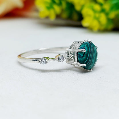 Natural Hexagon Malachite Ring 925 Sterling Silver Engagement Women's Jewelry