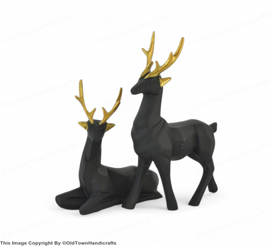 Set of 2 Handcrafted Black Deer Showpiece Home & Office Decor (8x5 Inch)