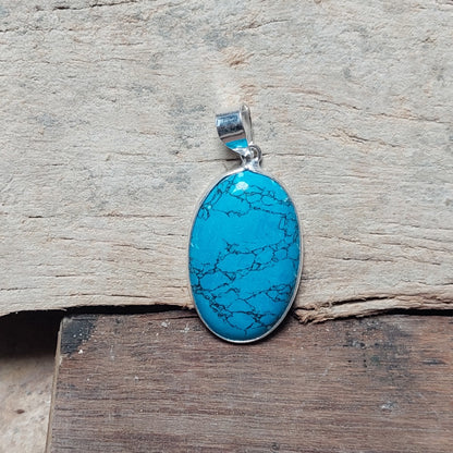 Unique Blue Turquoise Pendant 925 Sterling Silver Women Jewelry Necklace