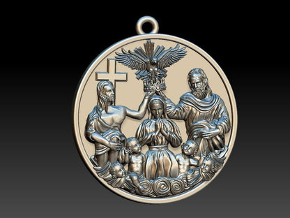 Silver Holy Family Cross Pendant Holy Necklace Handmade Gift Women Baby Family