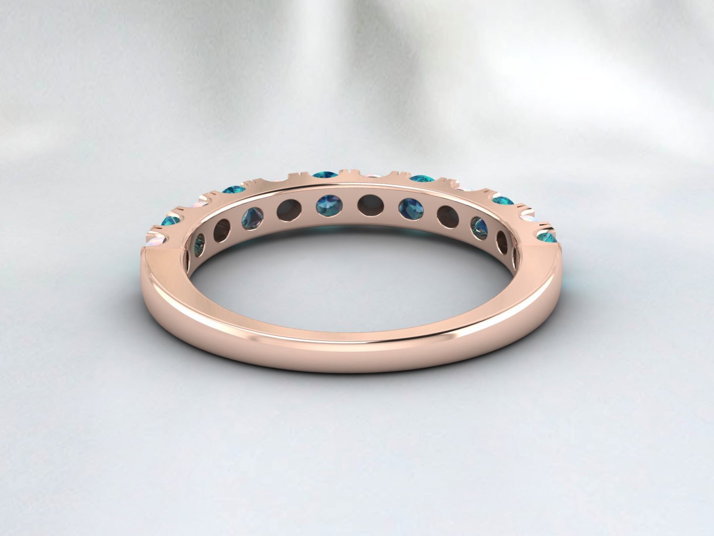 Natural Round Opal And London Blue Topaz Half Eternity Band Fine Silver Band
