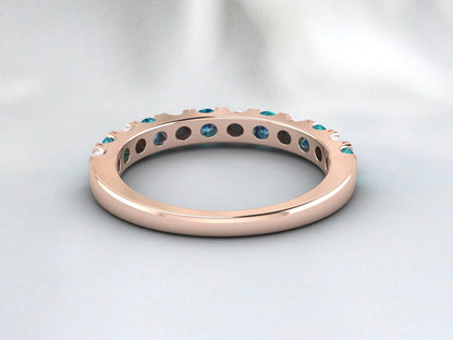 Natural Round Opal And London Blue Topaz Half Eternity Band Fine Silver Band
