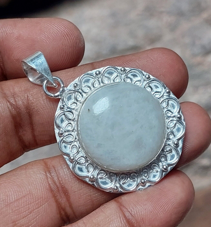 Rainbow Moonstone 925 Silver Pendant,Boho Pendant,Victorian Lucky Charm Pendant