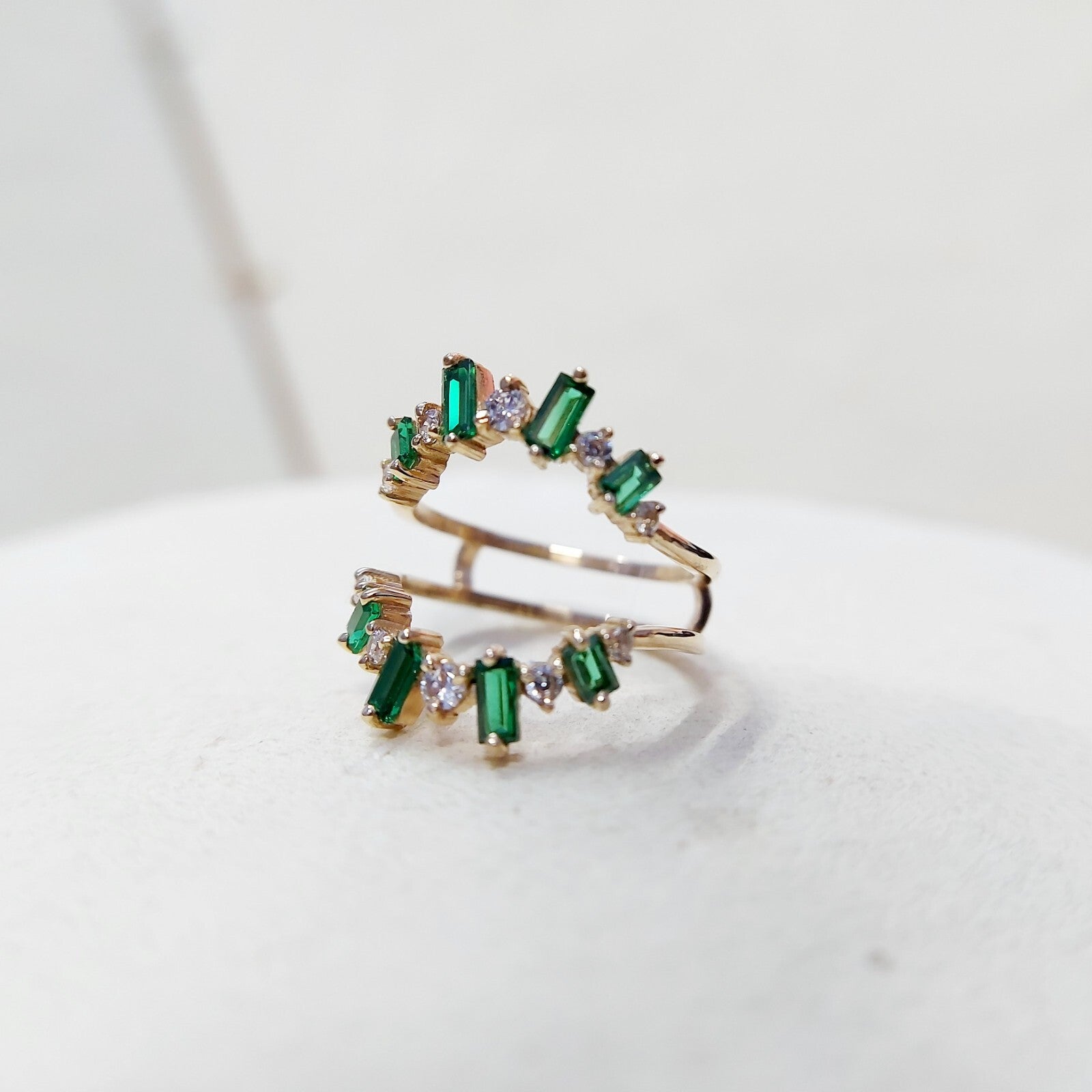 Emerald Baguette Ring Gemstone Set 925 Silver Ring Handmade Wedding Band US5~15