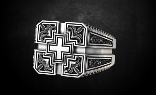 Engraved Cross Christian Religious Handmade Silver Ring US7-15 Men's Cross Ring