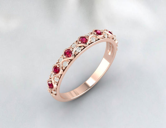 Ruby Cz Diamond Wedding Band Fine Silver Antique Unique Vintage Band Lab Created