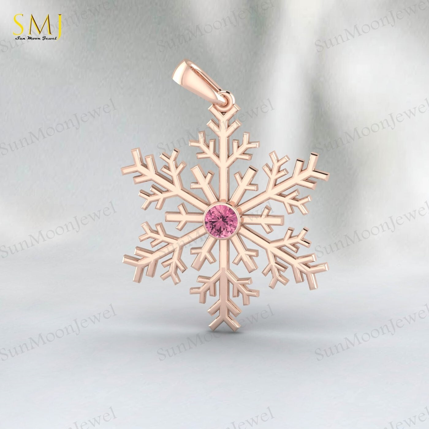 Pink Tourmaline Snowflake Necklace 925 Sterling Silver For Women Frozen Winter