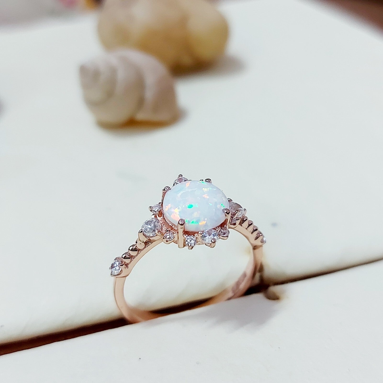 Round Cut Natural Fire Opal Halo Engagement Ring Silver Moissanite Women US5 ~15