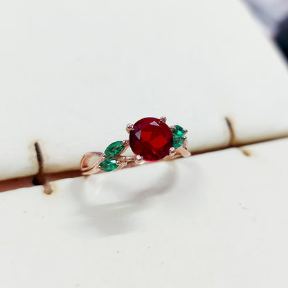 Marquise Lab Created Green Emerald with Round Ruby Wedding Women Ring US5~15