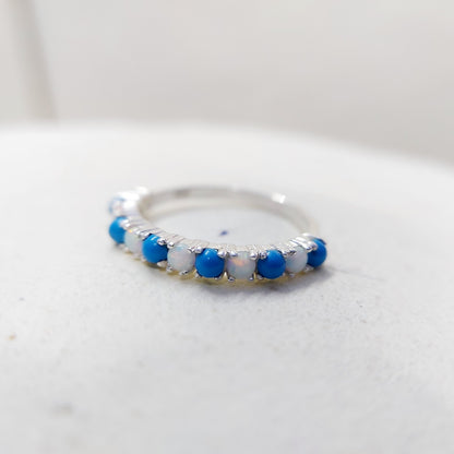Turquoise Opal Eternity Wedding Band 925 Silver Natural Gem Women Ring Us5~ 15