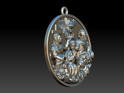 Silver Holy Family Cross Pendant Holy Necklace Handmade Gift Women Baby Family