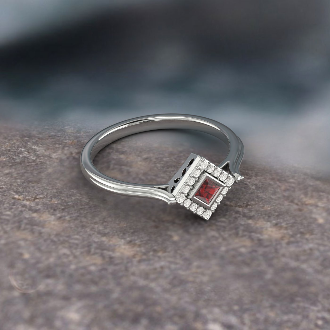 Natural Princess Cut Red Garnet Solitaire Ring 925 Sterling Silver Ring Vintage