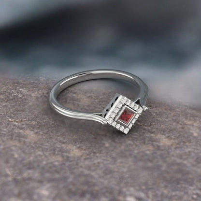 Natural Princess Cut Red Garnet Solitaire Ring 925 Sterling Silver Ring Vintage