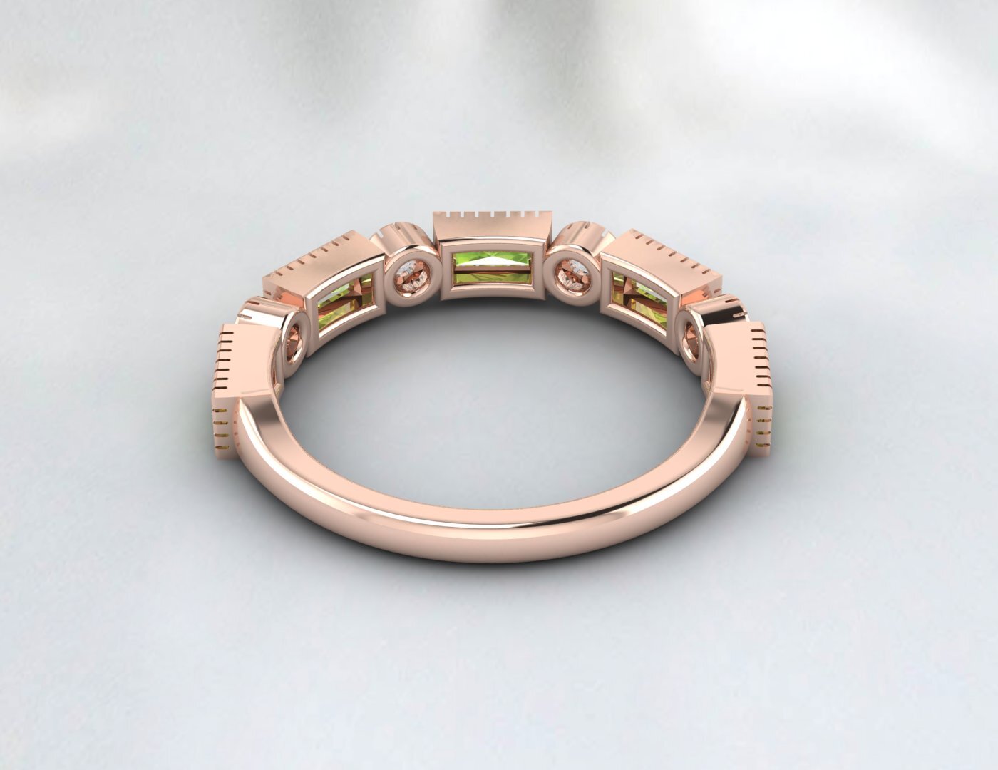Natural Baguette Cut Peridot & Cubic Zirconia Half Eternity Fine Silver Band