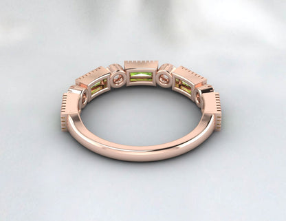 Natural Baguette Cut Peridot & Cubic Zirconia Half Eternity Fine Silver Band