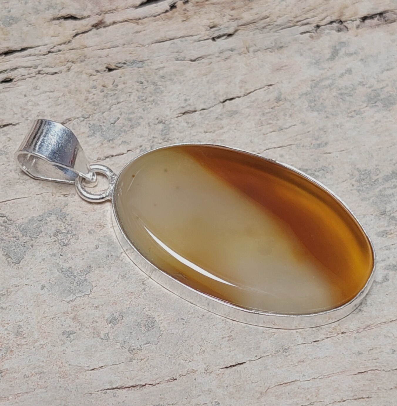 Brown Banded Agate 925 Sterling Silver Pendant,Statement Designer Pendant Gift