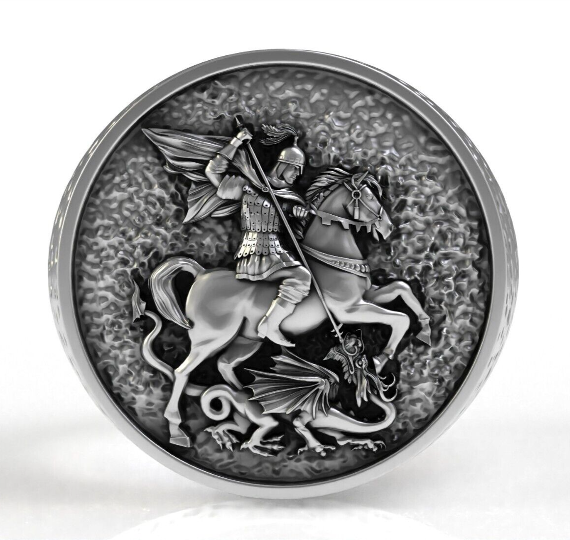 Silver St George Round Signet Ring Men's Ring St George Men Women Ring US5~ 15