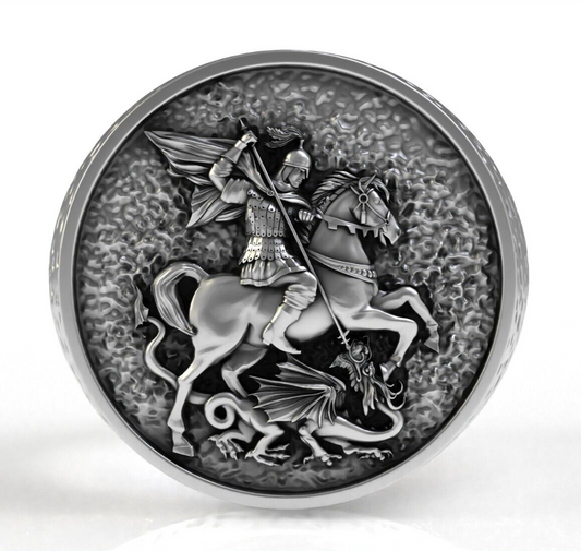 Silver St George Round Signet Ring Men's Ring St George Men Women Ring US5~ 15