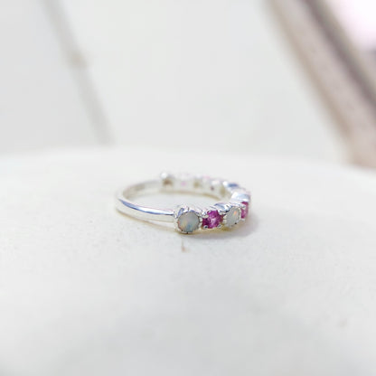 Opal and Ruby Wedding Ring Half Eternity Band Silver Stackable Band Gift Us5~ 15