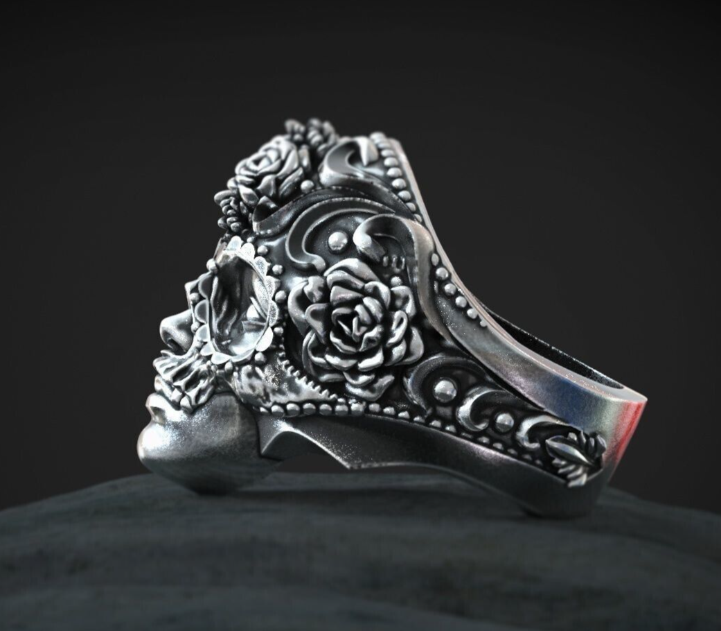 Silver Masquerade Skull Ring Handmade Unique Large Design Gothic Ring Us5~ 15