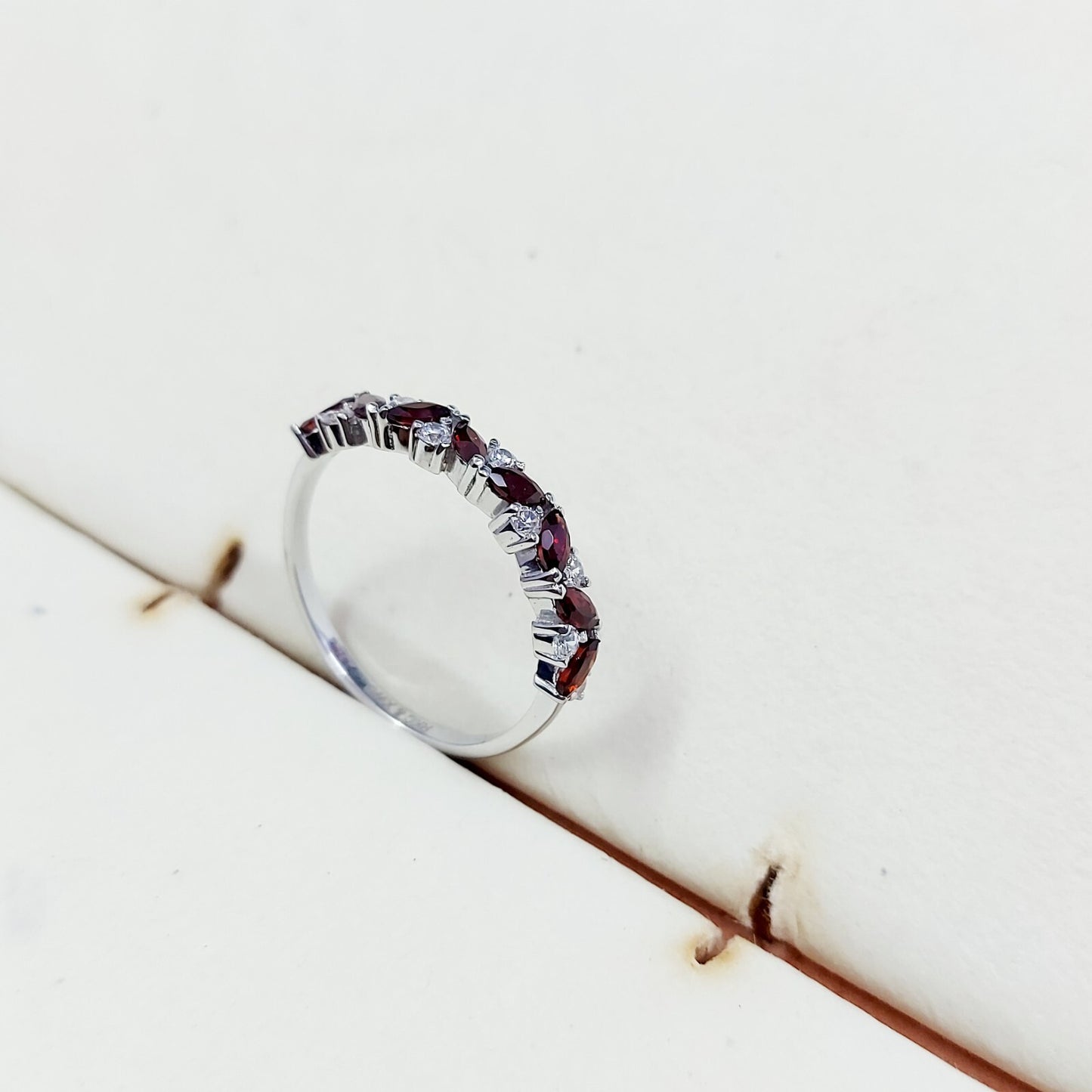 Marquise Cut Red Garnet Half Band Engagement Ring 925 Silver Women Ring Us5~15