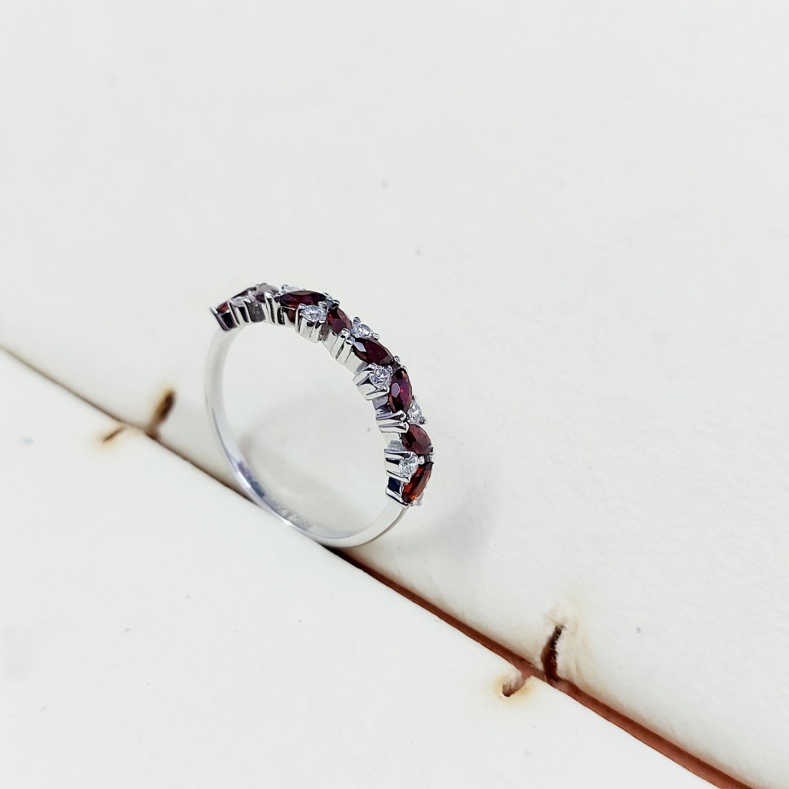 Marquise Cut Red Garnet Half Band Engagement Ring 925 Silver Women Ring Us5~15
