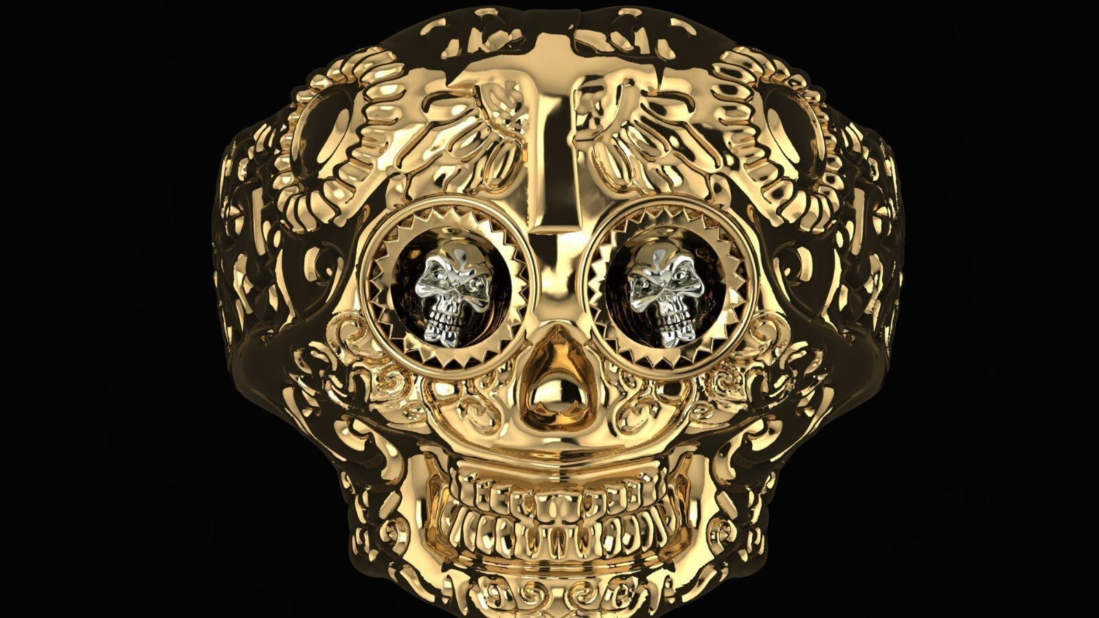 Punk Brass Day of the Dead Skull Ring Gothic Cross Biker Trend Style Ring US5~15