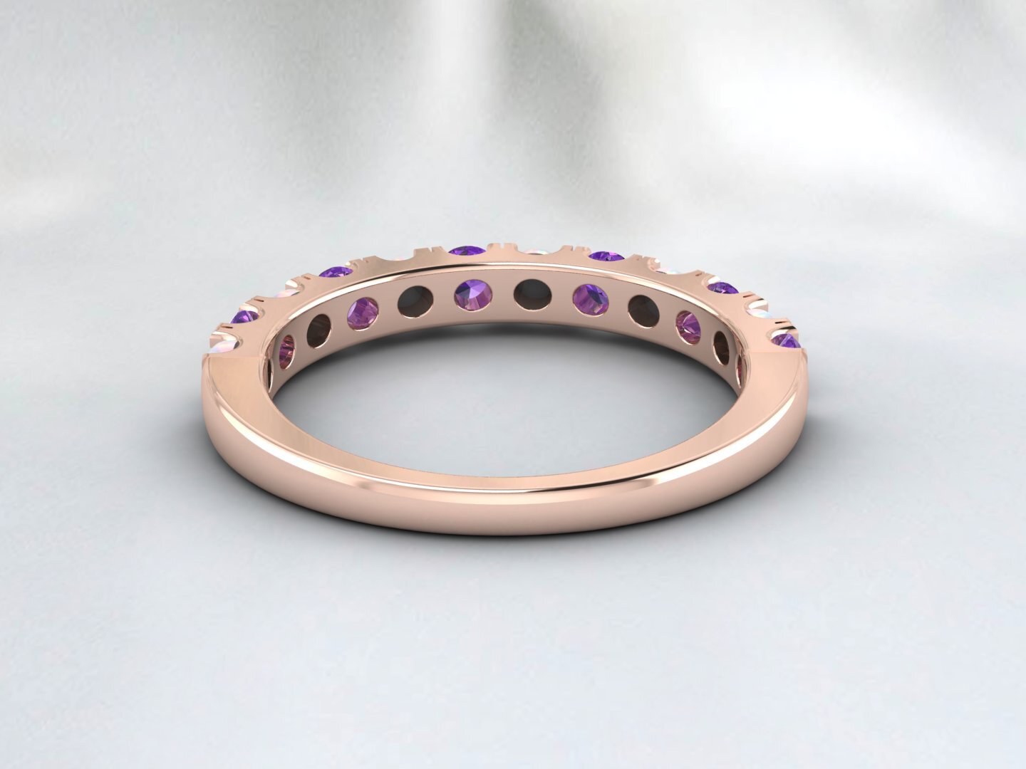 Natural Round Opal And Amethyst Half Eternity Band Fine Silver Wedding Band