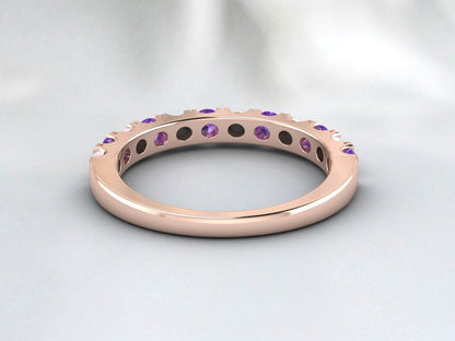 Natural Round Opal And Amethyst Half Eternity Band Fine Silver Wedding Band