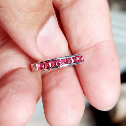 Pink Tourmaline Eternity Band Princess Cut 925 Silver Gift Ring US5~15 Elegant