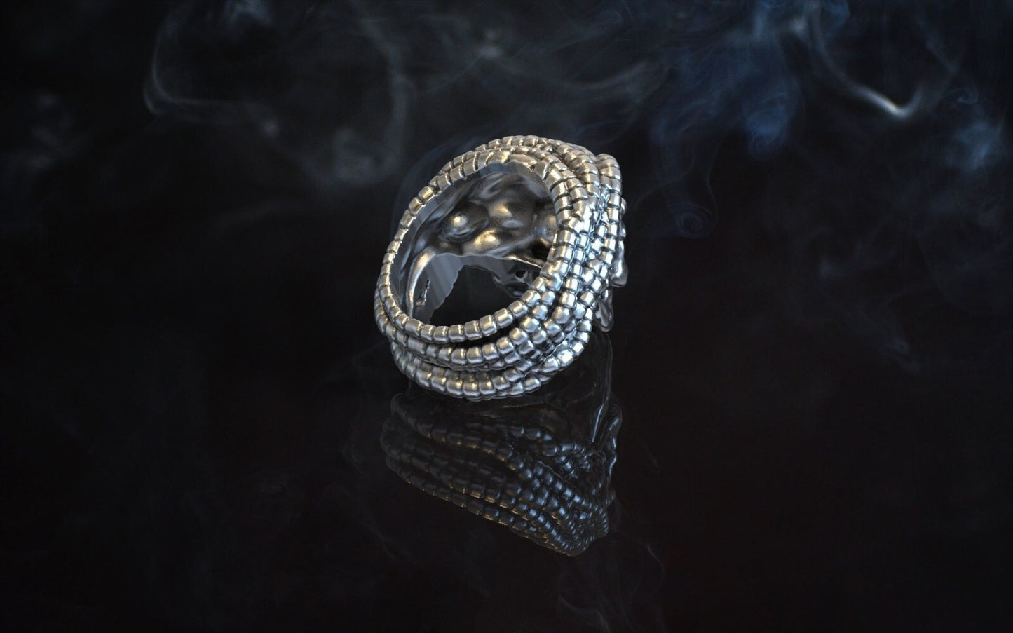 Skull Rope Ring Silver Gothic Biker Punk Handmade Skull Ring Men Women US5~15