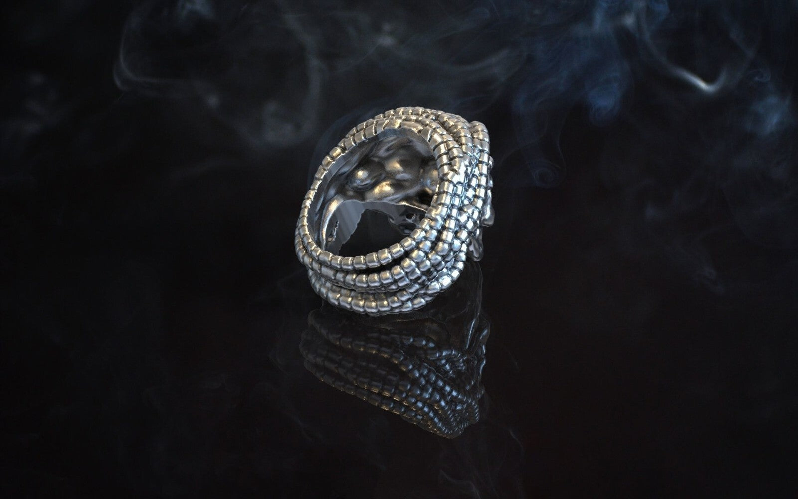 Skull Rope Ring Silver Gothic Biker Punk Handmade Skull Ring Men Women US5~15