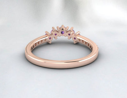 Natural Amethyst Curved Wedding Band Half Eternity Fine Silver 5 Gemstone