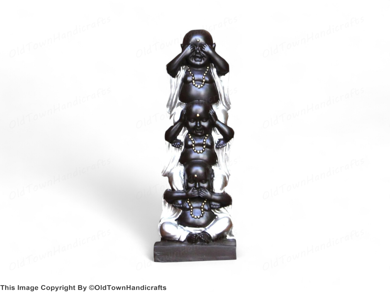 Resin Buddha Showpiece Handcrafted Silver & Black Decor | Home Office Desk Decor