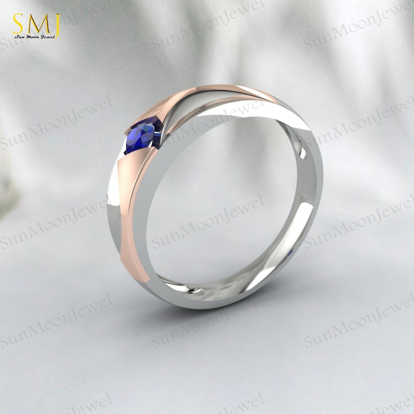 Two Tone Engagement Rings For Couples Lab Created Blue Sapphire Rings 925 Silver