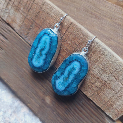 Blue Solar Quartz 925 Sterling Silver Handmade Earrings Solar Gemstone Earrings