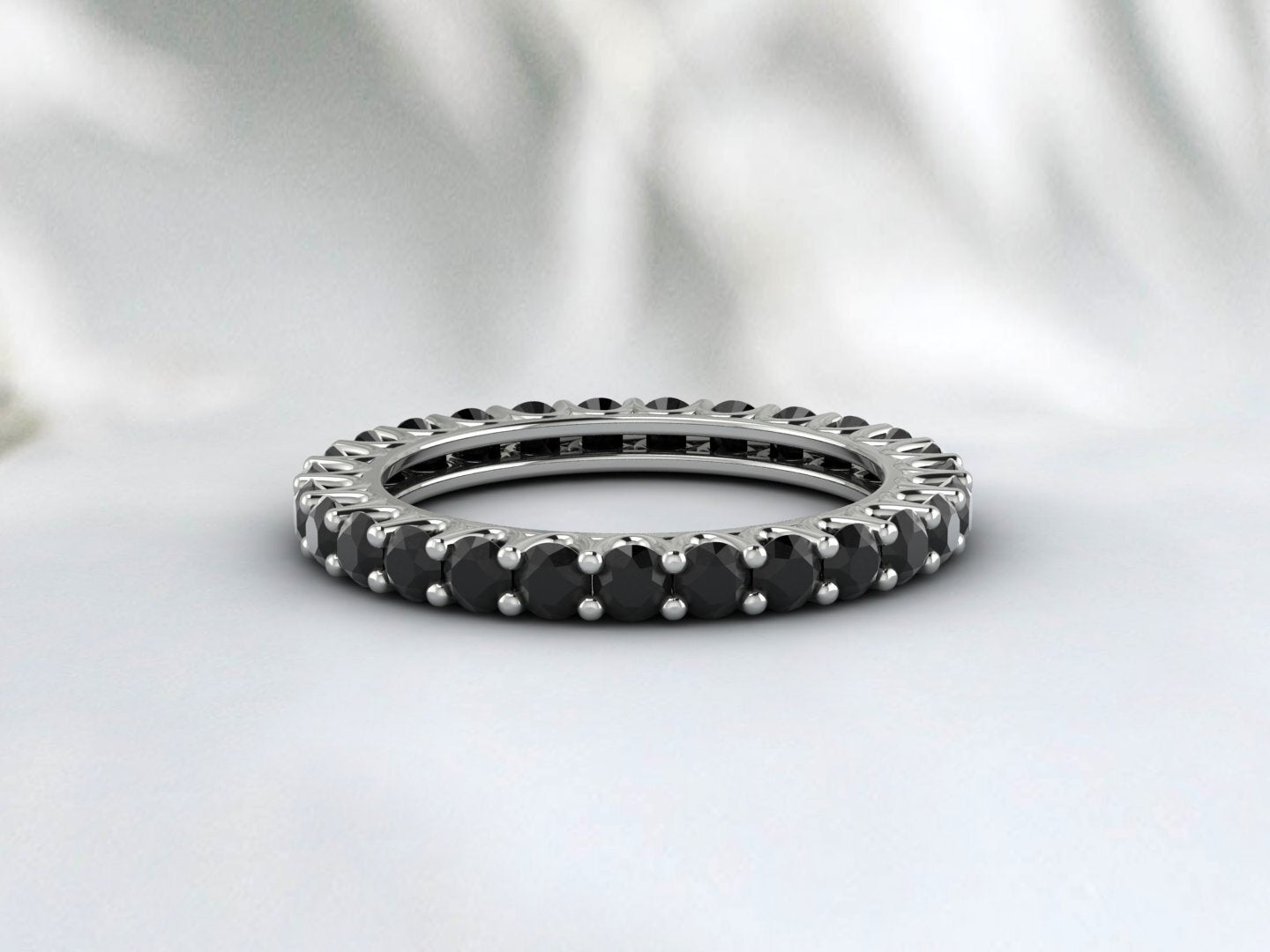 Natural Round Black Onyx Band Eternity Stacking Promise Fine Silver Band
