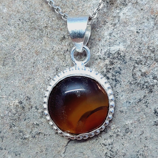 925 Sterling Silver Round Shape Brown Agate Pendant Only Pendant For Women