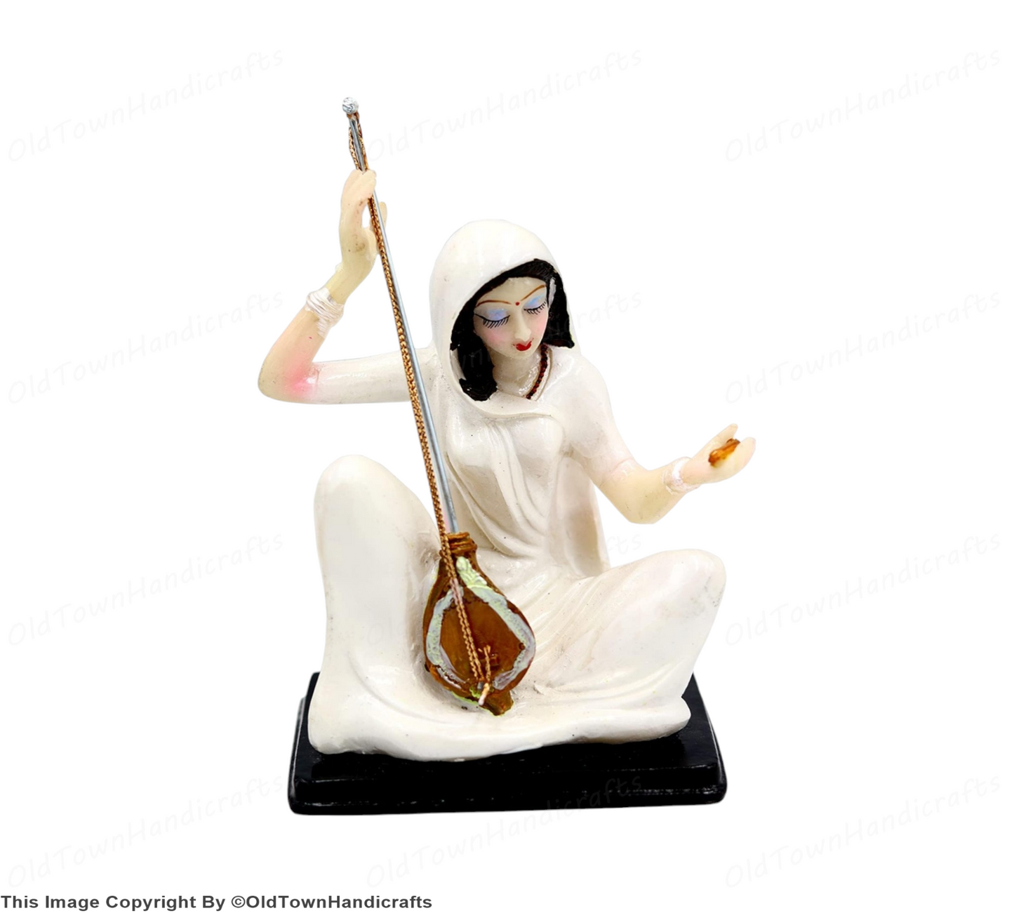Meera Bai Marble Look Statue 6" White Washable Showpiece for Home Decor Pooja