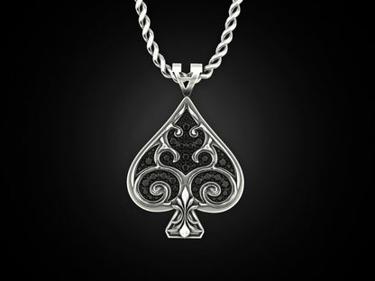 Silver Ace of Spades Poker Pendant Gift For Men and Women Playing Card Necklace