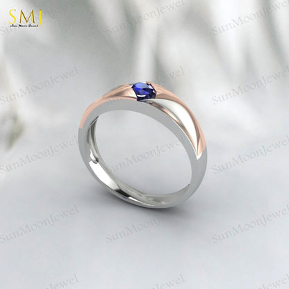 Two Tone Engagement Rings For Couples Lab Created Blue Sapphire Rings 925 Silver