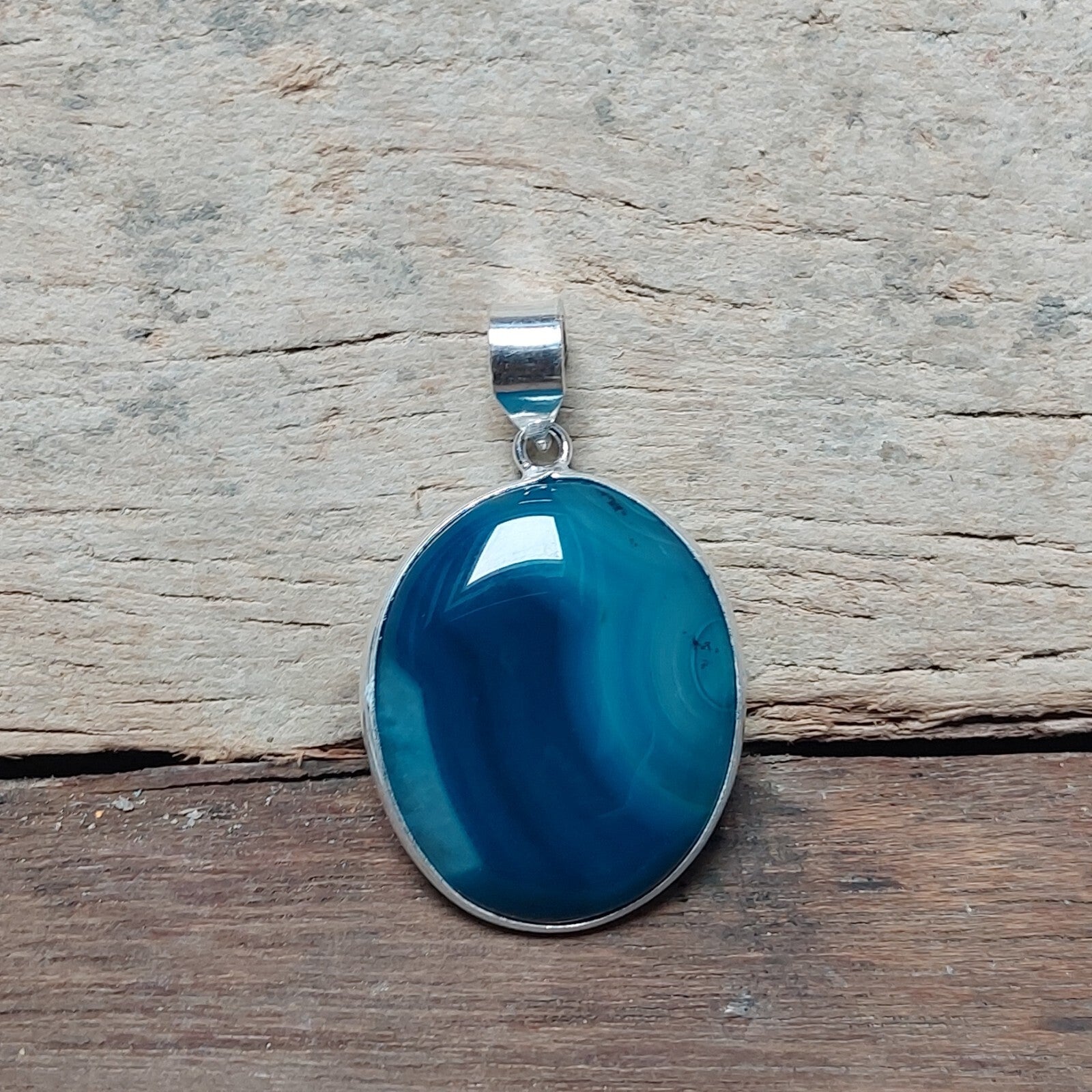 Amazing Blue Banded Agate Gemstone Pendant,925 Sterling Silver Pendant For Girls