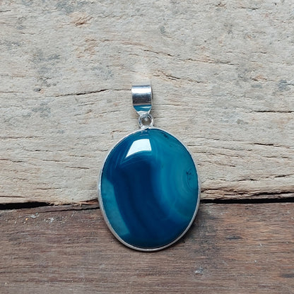 Amazing Blue Banded Agate Gemstone Pendant,925 Sterling Silver Pendant For Girls