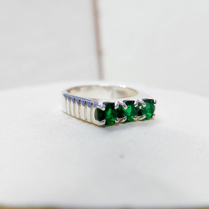 Round Cut Emerald Eternity Engagement Ring 925 Silver 3 Stone Women Ring Us5~ 15