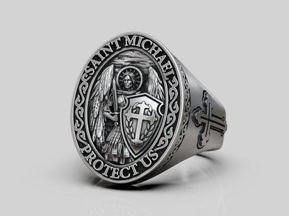 Saint Michael Archangel Ring Silver Signet Religious Ring Gift For Men US5~15