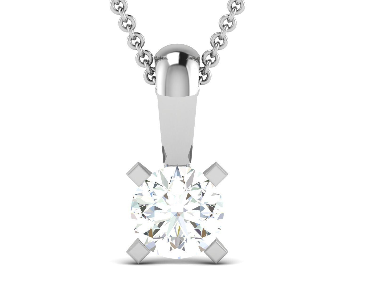 Silver Round Cut Solitaire Cubic CZ Pendant AAA CZ Round Single Necklace Women