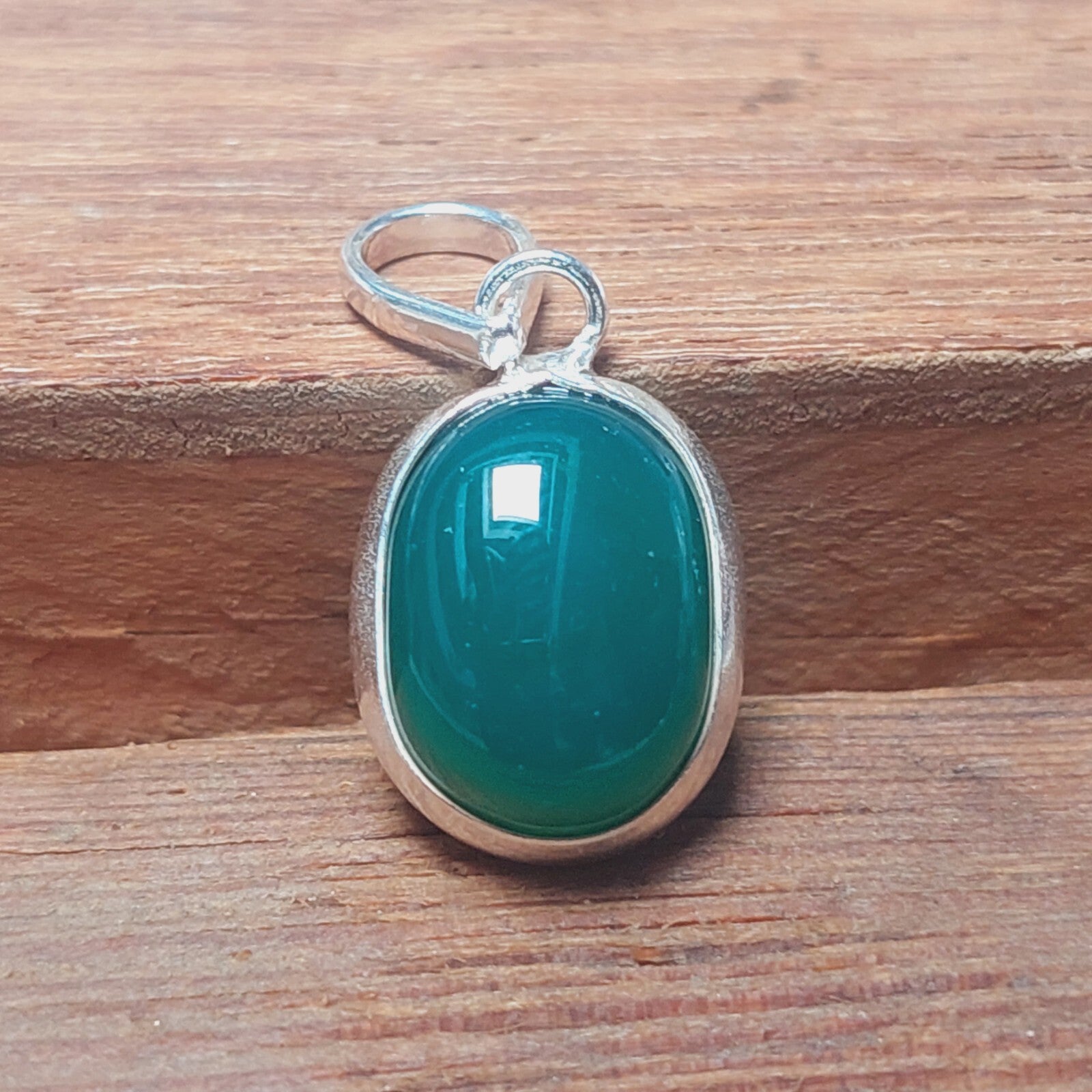 925 Sterling Silver Ovel Green Onyx Pendant Necklace Christmas Anniversary Gift