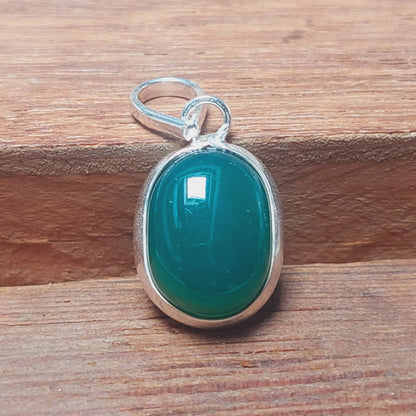 925 Sterling Silver Ovel Green Onyx Pendant Necklace Christmas Anniversary Gift